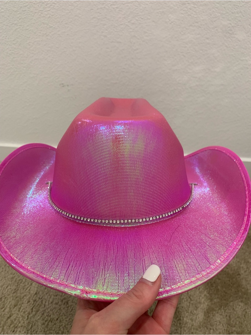 Pink Iridescent Cowboy Hat with Rhinestone Band